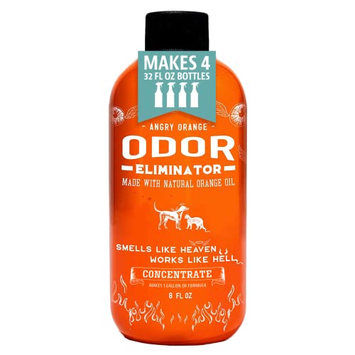 ANGRY ORANGE Pet Odor Eliminator for Home - 8oz Dog & Cat Urine Smell Remover - Citrus Concentrate - Makes a Gallon (128 oz)