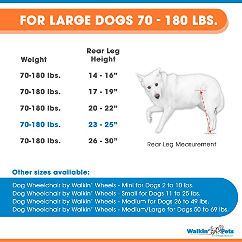 23-25" Leg Walkin' Wheels Dog Wheelchair - for Large Dogs 70-180 Pounds - Veterinarian Approved - Dog Wheelchair for Back Legs