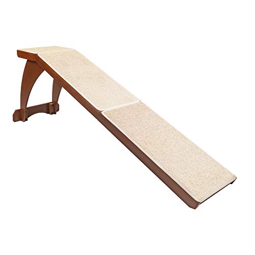 PetSafe CozyUp Bed Ramp for Dogs and Cats - Durable Frame Supports up to 120lb - Furniture Grade Wood Pet Ramp with Cherry Finish - High-Traction Carpet Surface, Great for Older Animals