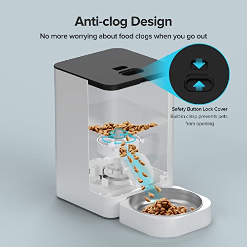 VOLUAS Automatic Programmable Cat Pet Feeder 4L, Meal Timing, Dry Food Meal Portion Size Control, 10s Voice Record Meal Call, 1-4 Meals, Included Desiccant Bag, Small Medium Pets