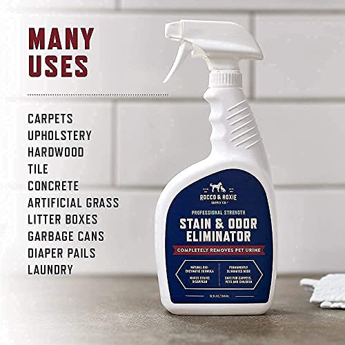 Rocco & Roxie Stain & Odor Eliminator for Strong Odor - Enzyme-Powered Pet Odor Eliminator for Home - Carpet Stain Remover for Cats and Dog Pee - Enzymatic Cat Urine Destroyer - Carpet Cleaner Spray