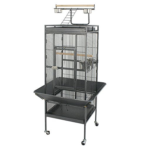 SUPER DEAL PRO 61-inch 2in1 Large Bird Cage with Rolling Stand Parrot Chinchilla Finch Cage Macaw Conure Cockatiel Cockatoo Pet House Wrought Iron Birdcage, Black