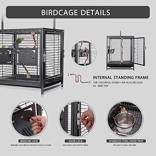 VIVOHOME 19 Inch Wrought Iron Bird Travel Carrier Cage for Parrots Conures Lovebird Cockatiel Parakeets Black