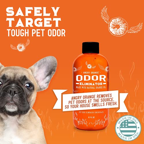 ANGRY ORANGE Pet Odor Eliminator for Home - 8oz Dog & Cat Urine Smell Remover - Citrus Concentrate - Makes a Gallon (128 oz)