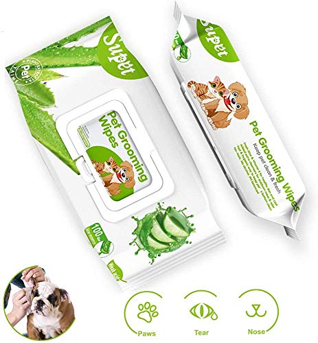 Pet Wipes for Dogs and Cats, Aloe Natural Dog Wipes, Effective Cat Wipes Grooming Wipes for Corner of Eye, Otic, Paws, Body and Butt, Thick & Extra Soft Wipes 100 Count