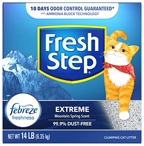 Fresh Step Extreme Scented Litter with the Power of Febreze, Clumping Cat Litter Mountain Spring, 14 Pounds (Package May Vary)