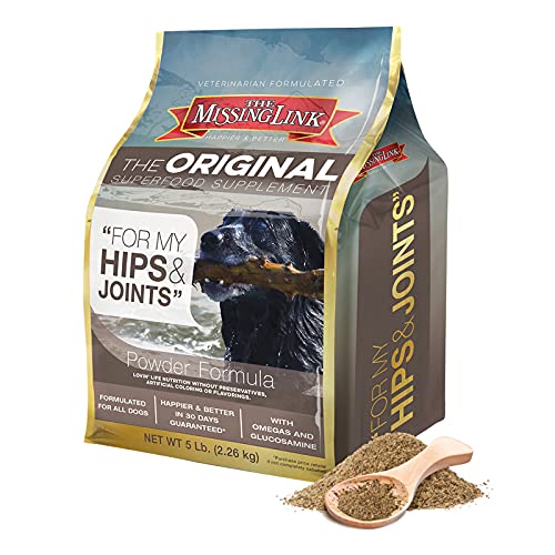 The Missing Link Original Hips & Joints Powder, All-Natural Veterinarian Formulated Superfood Dog Supplement, Balanced Omegas 3 & 6 + Glucosamine + Dietary Fiber for Mobility & Digestive Health, 5lb