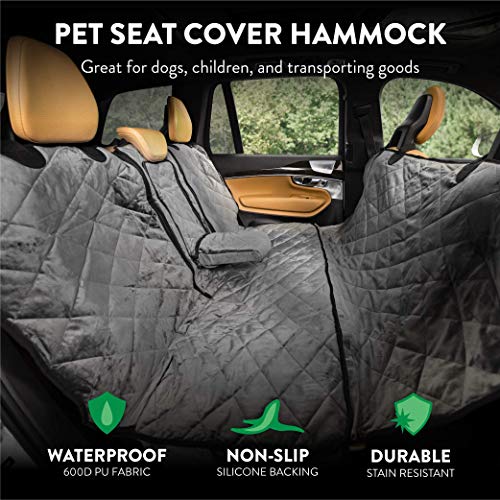 Plush Paws Products Velvet Convertible Rear Seat Cover | Durable Diamond Stitching | Washable & Waterproof Back Seat Cover | Car, Truck & SUV | Nonslip, Tear Resistant Protection | Regular London Grey