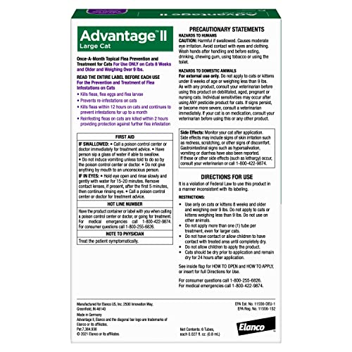 Advantage II 6-Dose Large Cat Flea Prevention, Flea Prevention for Cats, Over 9 Pounds