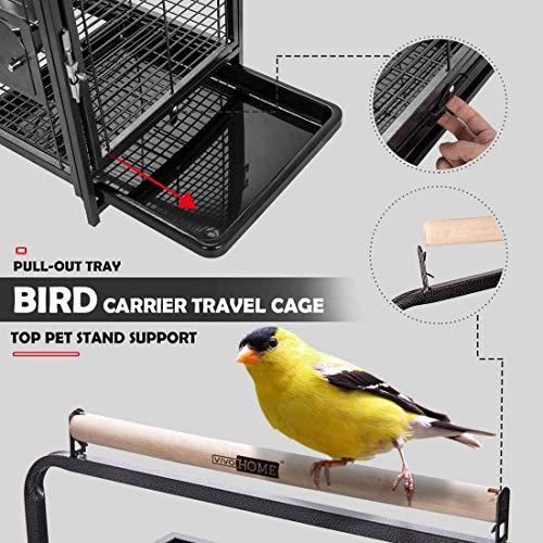 VIVOHOME 19 Inch Wrought Iron Bird Travel Carrier Cage for Parrots Conures Lovebird Cockatiel Parakeets Black