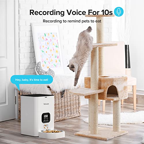 VOLUAS Automatic Programmable Cat Pet Feeder 4L, Meal Timing, Dry Food Meal Portion Size Control, 10s Voice Record Meal Call, 1-4 Meals, Included Desiccant Bag, Small Medium Pets