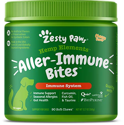 Zesty Paws Allergy Immune Soft Chews + Hemp Seed for Dogs - with Curcumin, Cod Liver Fish Oil, Beta Glucan, Vitamin C & Quercetin - Supports Dog Immune System Function + Seasonal Allergies - 90 Chews…