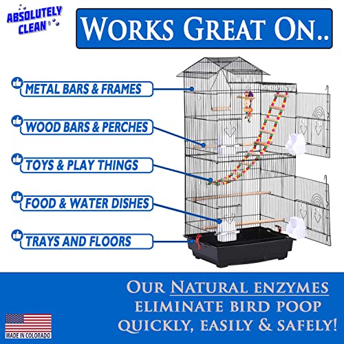 Absolutely Clean Amazing Bird Cage Cleaner and Deodorizer - Just Spray/Wipe - Safely & Easily Removes Bird Messes Quickly and Easily - Made in The USA (16 oz - 2 Pack)