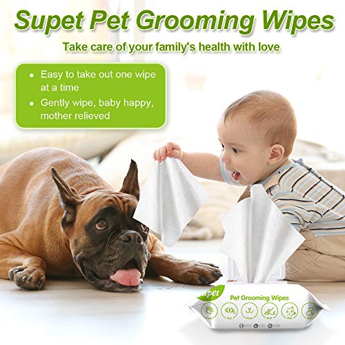 Pet Wipes for Dogs and Cats, Aloe Natural Dog Wipes, Effective Cat Wipes Grooming Wipes for Corner of Eye, Otic, Paws, Body and Butt, Thick & Extra Soft Wipes 100 Count