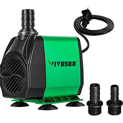 VIVOSUN 800GPH Submersible Pump(3000L/H, 24W), Ultra Quiet Water Pump with 10ft. High Lift, Fountain Pump with 6.5ft. Power Cord, 3 Nozzles for Fish Tank, Pond, Aquarium, Statuary, Hydroponics