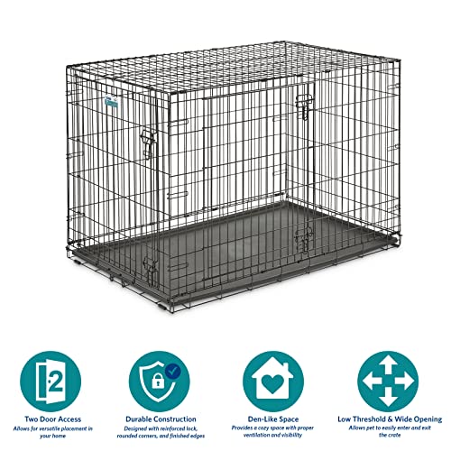 MidWest Homes for Pets Newly Enhanced Single & Double Door iCrate Dog Crate, Includes Leak-Proof Pan, Floor Protecting Feet, Divider Panel & New Patented Features