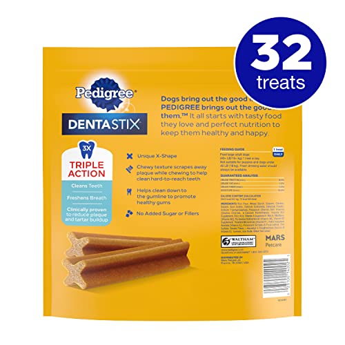 PEDIGREE DENTASTIX Large Dog Dental Treats Original Flavor Dental Bones, 1.72 lb. Pack (32 Treats)