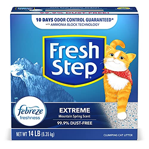 Fresh Step Extreme Scented Litter with the Power of Febreze, Clumping Cat Litter Mountain Spring, 14 Pounds (Package May Vary)