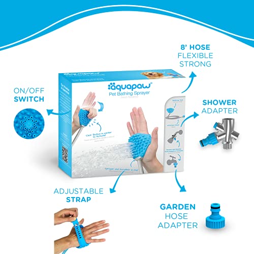 Aquapaw Dog Bath Brush - Sprayer and Scrubber Tool in One - Indoor/Outdoor Dog Bathing Supplies - Pet Grooming for Dogs or Cats with Long and Short Hair - Dog Wash with Hose and Shower Attachment