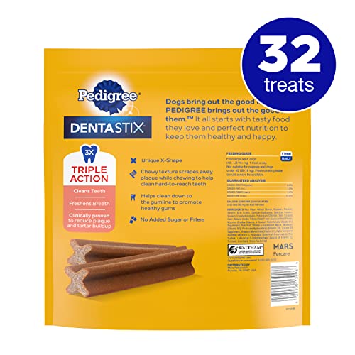 PEDIGREE DENTASTIX Large Dog Dental Treats Beef Flavor Dental Bones, 1.72 lb. Pack (32 Treats)