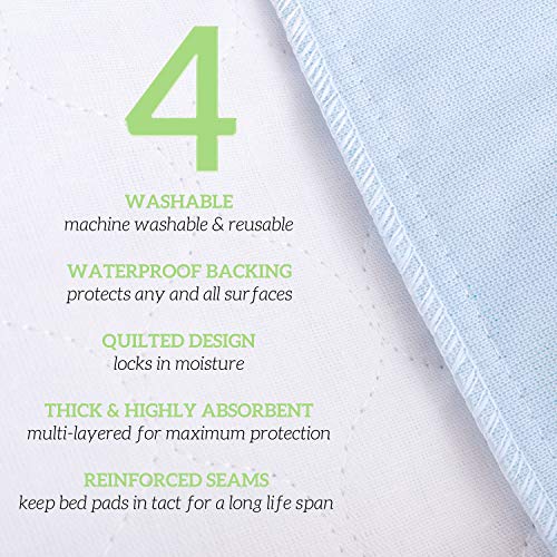 GREEN LIFESTYLE Washable Underpads, Pack - of 4 Large Bed Pads, 30" x 34", for use as Incontinence Bed Pads, Reusable pet Pads, Great for Dogs, Cats, Bunny & Seniors (4 Pack - 30x34)