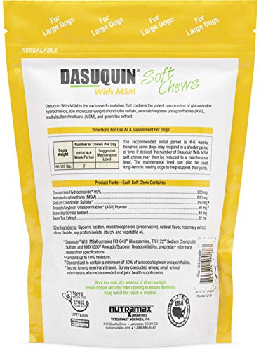 Nutramax Dasuquin with MSM Joint Health Supplement for Large Dogs - With Glucosamine, MSM, Chondroitin, ASU, Boswellia Serrata Extract, and Green Tea Extract, 84 Soft Chews