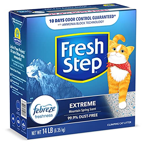 Fresh Step Extreme Scented Litter with the Power of Febreze, Clumping Cat Litter Mountain Spring, 14 Pounds (Package May Vary)