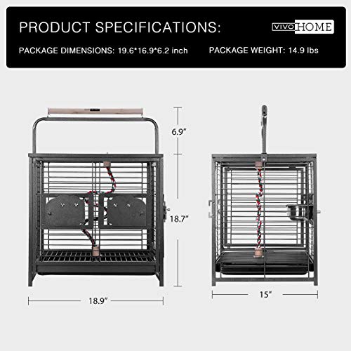 VIVOHOME 19 Inch Wrought Iron Bird Travel Carrier Cage for Parrots Conures Lovebird Cockatiel Parakeets Black