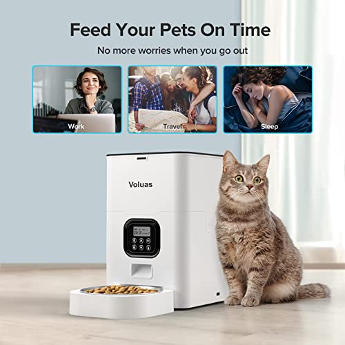 VOLUAS Automatic Programmable Cat Pet Feeder 4L, Meal Timing, Dry Food Meal Portion Size Control, 10s Voice Record Meal Call, 1-4 Meals, Included Desiccant Bag, Small Medium Pets