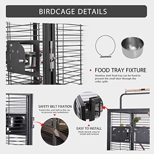 VIVOHOME 19 Inch Wrought Iron Bird Travel Carrier Cage for Parrots Conures Lovebird Cockatiel Parakeets Black