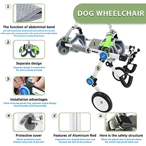 HobeyHove Adjustable Dog Wheelchair,Fordable Dog Wheelchair for Back Legs,Assist Small Pets with Paralyzed Hind Limbs to Recover Their Mobility Two Colour 5-Size (XS White)