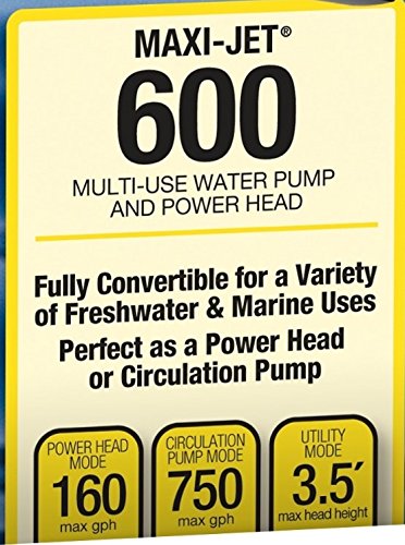 Marineland Maxi-Jet 600, Multi-Use Water Pump And Power Head, Fully Convertible (ML90510), 160/750 GPH