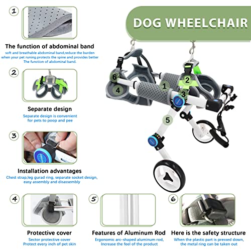 HobeyHove Fordable Dog Wheelchair, Adjustable Pet Wheelchair for Back Legs,Assist Small Pets with Paralyzed Hind Limbs to Recover 2- Colour 5-Size (XSLW White)