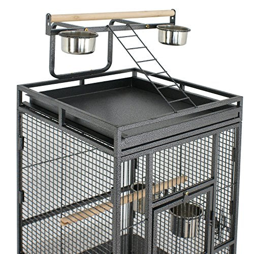 SUPER DEAL PRO 61-inch 2in1 Large Bird Cage with Rolling Stand Parrot Chinchilla Finch Cage Macaw Conure Cockatiel Cockatoo Pet House Wrought Iron Birdcage, Black